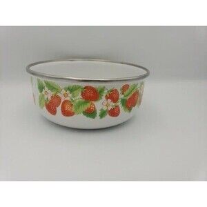 Vintage Collectable Japan Kobe Kitchen Strawberry Enamelware Metal Mixing Bowl